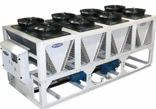 An aircooled HVAC chiller on display