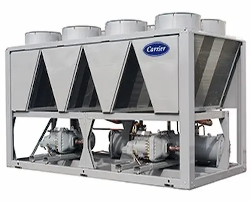 Air-cooled HVAC chiller integrated with an industrial water treatment  system.