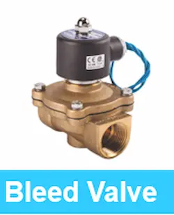 Brass solenoid valve installed on a water treatment system for automated bleed and blowdown purposes