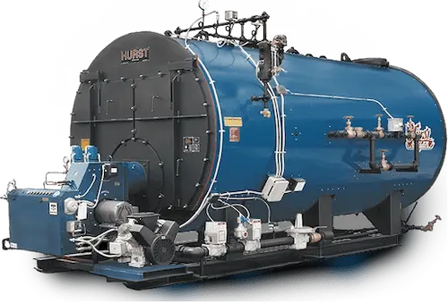 A large industrial steam boiler installed in a commercial laundry facility