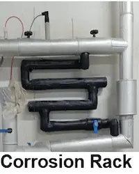 Corrosion coupons rack for water treatment equipment