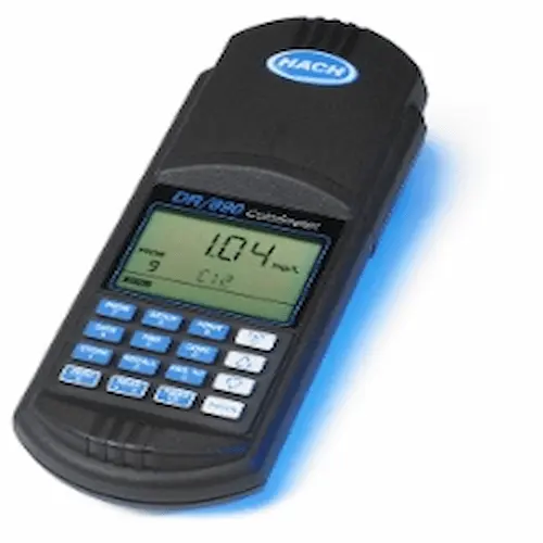 Digital water testing photometer on display for multi-parameter chemical analysis of water quality.