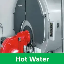 Industrial hot water boiler front side with Burner
