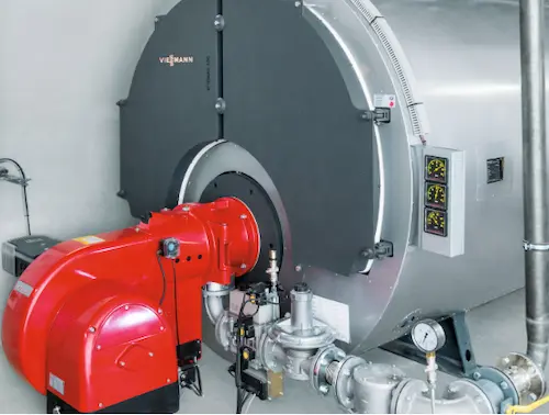 Front view of a standard gas hot water boiler