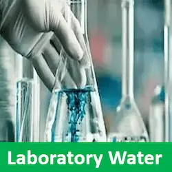 A hand holding a flask of blue liquid showing good lab water treatment