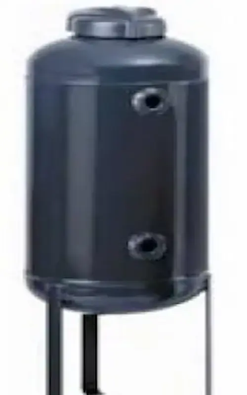 Bypass pot feeder tank installed on an HVAC closed-loop piping system for chilled water chemical dosing.