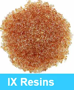 Amber ion exchange resin media on display for water softening and demineralization applications.