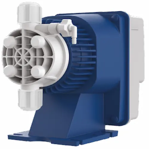 Solenoid-driven chemical dosing pump showing front digital interface panel.